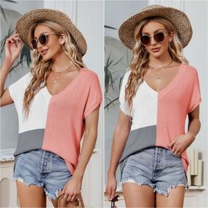 Color Block Knit Top - Coral